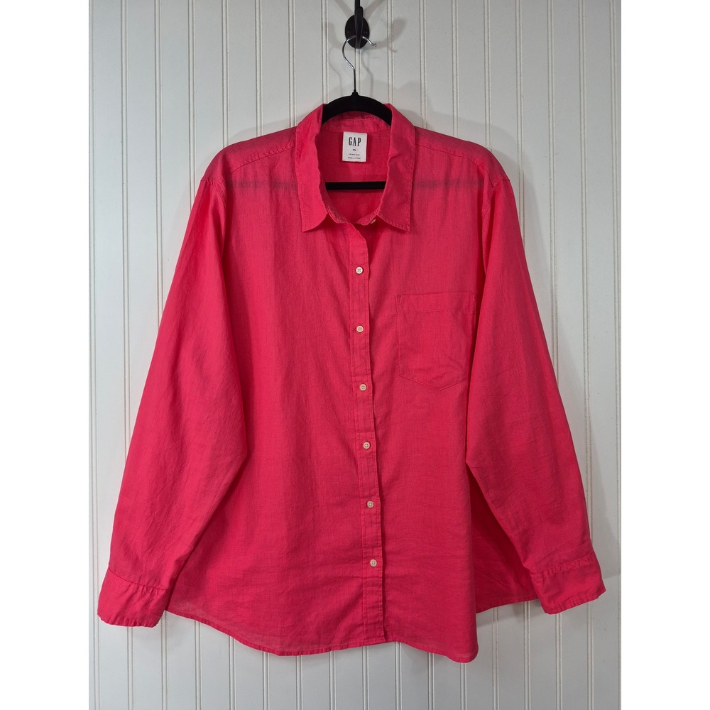 Gap The Easy Shirt Womens XXL Pink Linen Cotton Blend Button Down Long Sleeve